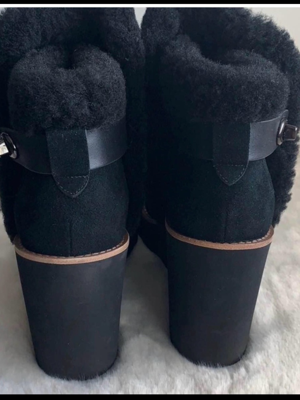 Coach Black Faux-Shearling Wedge Ankle Boots - Picture 3 of 3